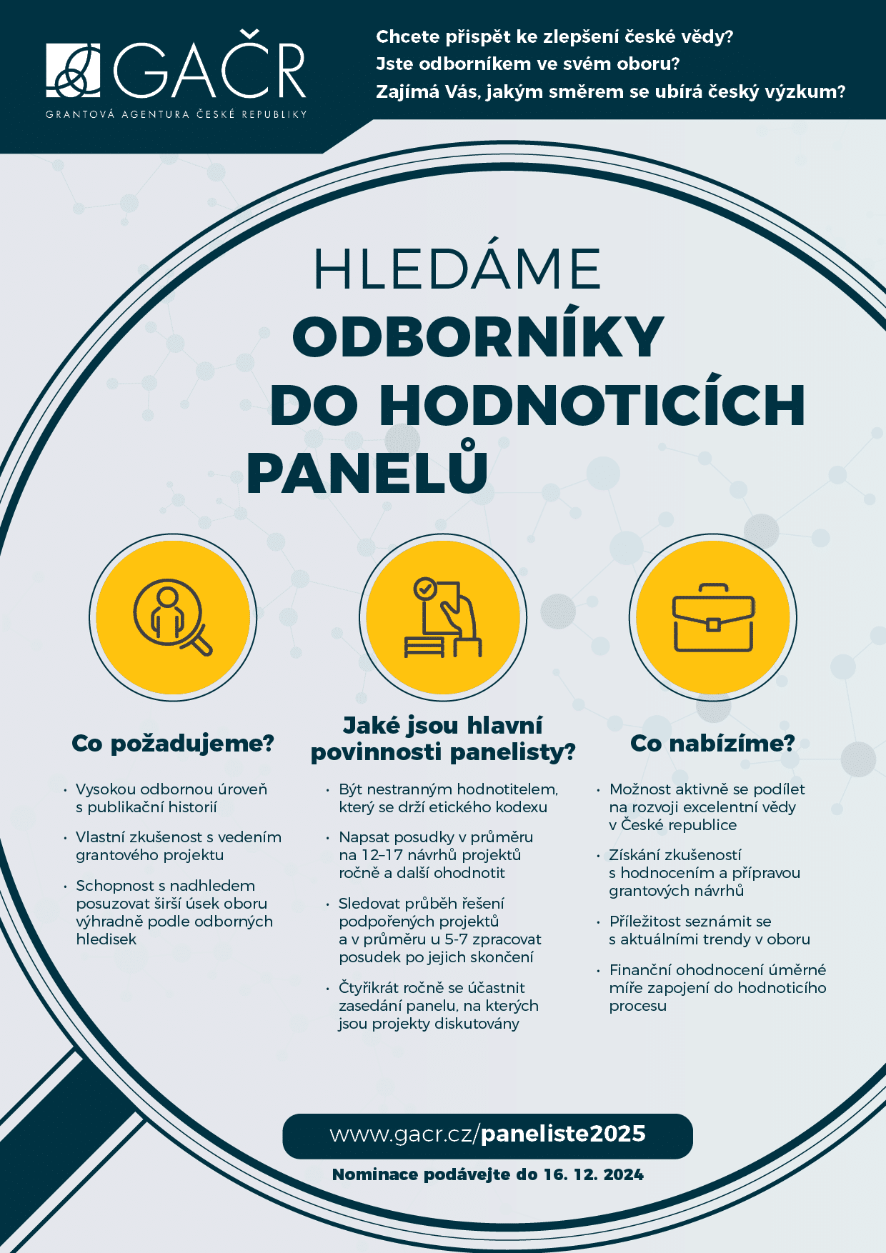 GA ČR hledá panelisty 2025